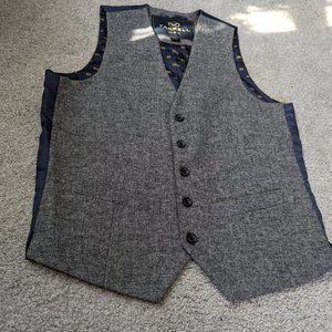 NEW Men's Farrell Grey Navy Blue Tweed Wool Blend Vest Waistcoat Small